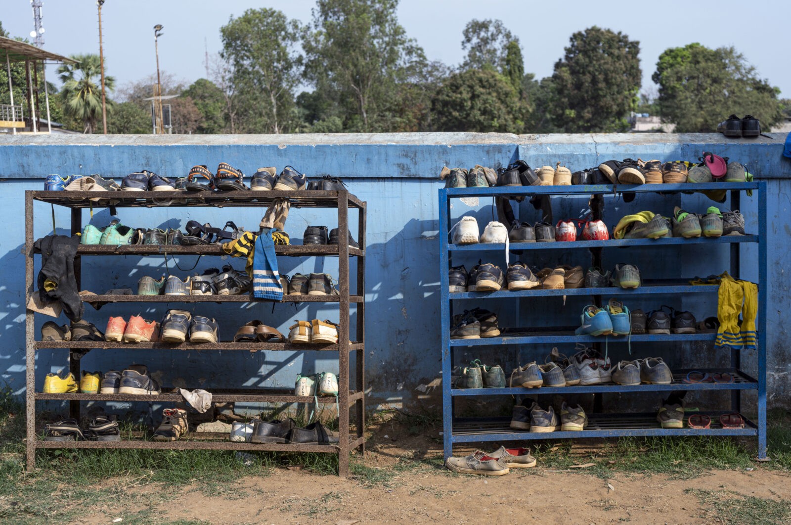 Hostel’s shoe rack at Bijapur sports academy, Bijapur, Chhattisgarh